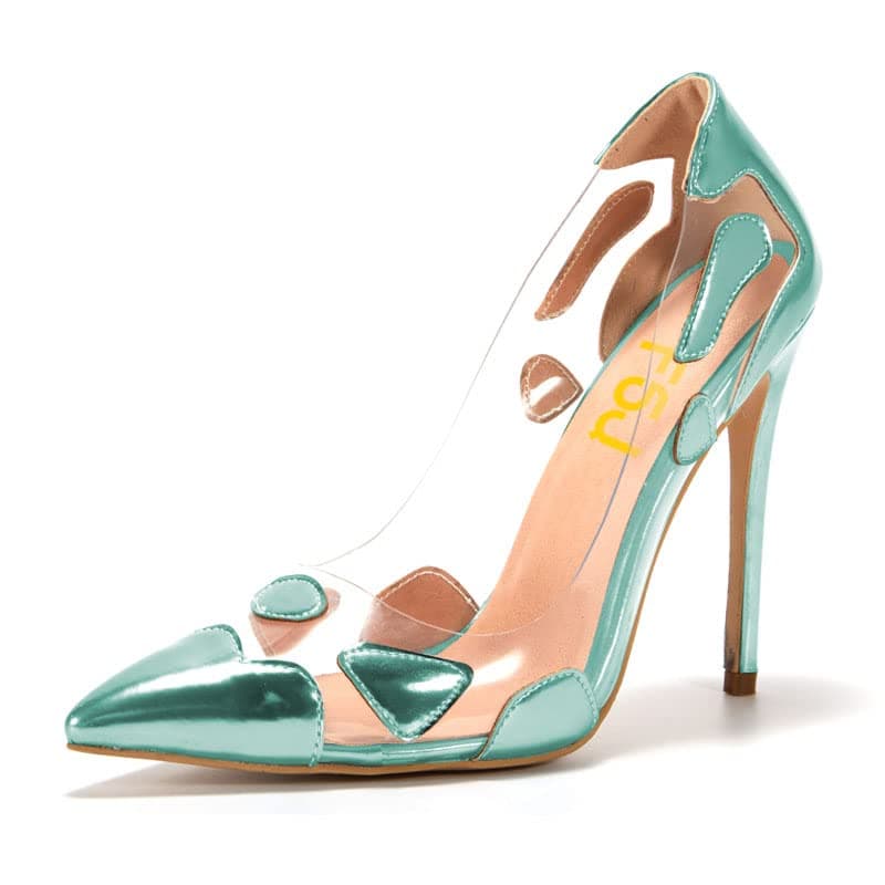 FSJ Women's Studded Pointed Toe Transparent High Heels with Bowknot US 4-15 M — Mint Green