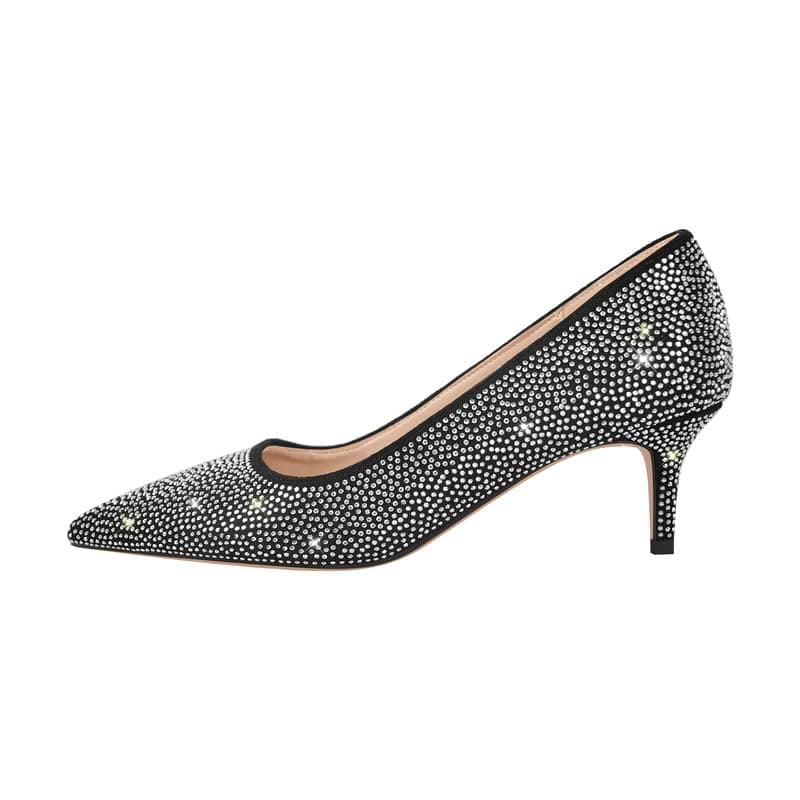 Richealnana Women's Rhinestones Pointed Toe Stiletto High Heels — Black-2.5inch