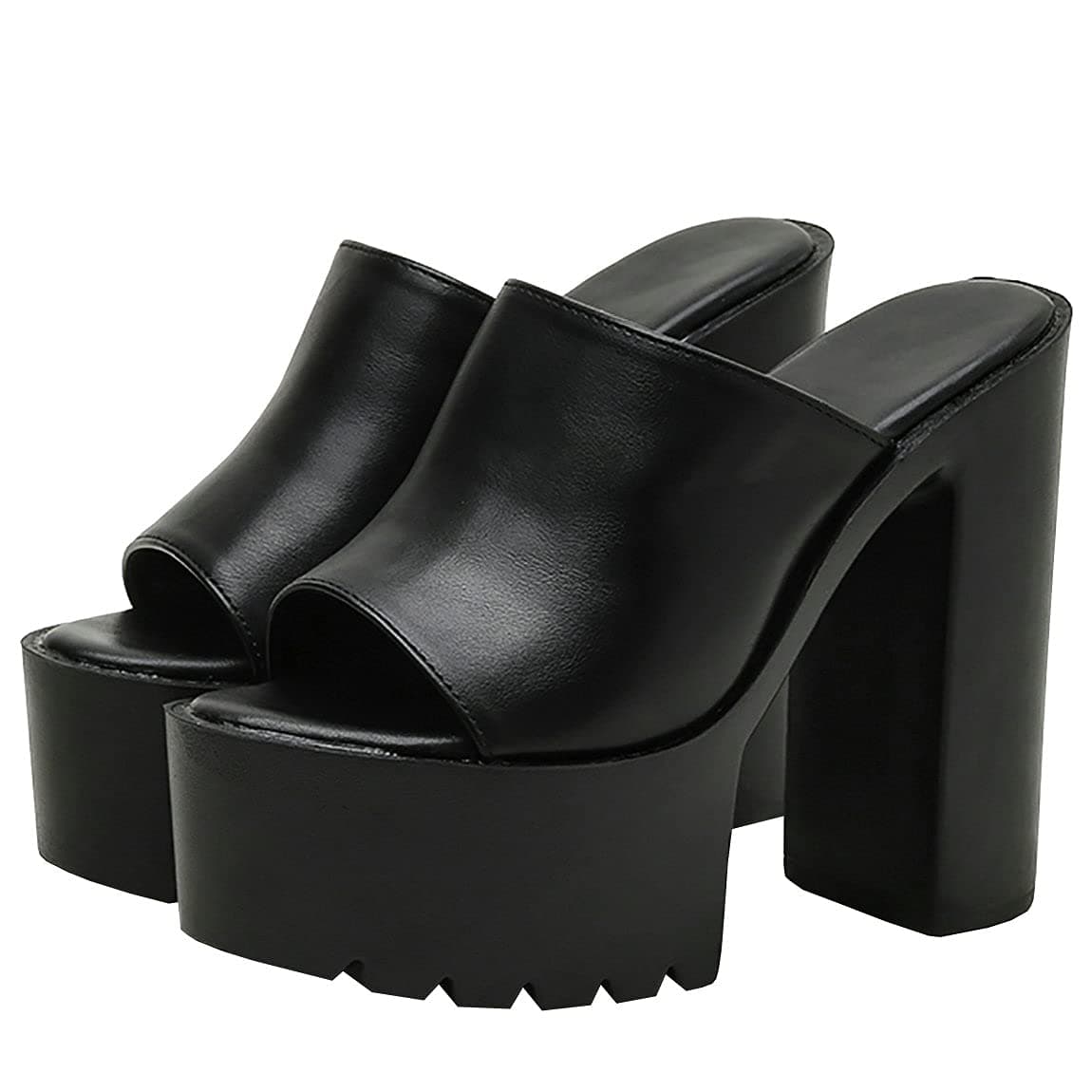 Trendenzy Women's Chunky Platform Slide Open Toe Heel Slippers
