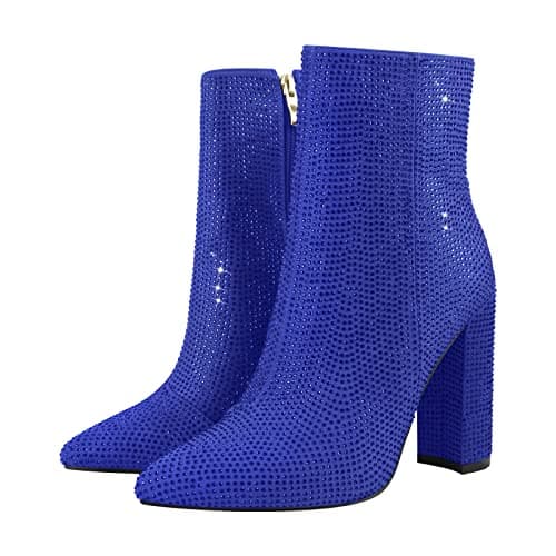 Richealnana Women's Rhinestones Knee High Block Heel Booties for Party Prom
