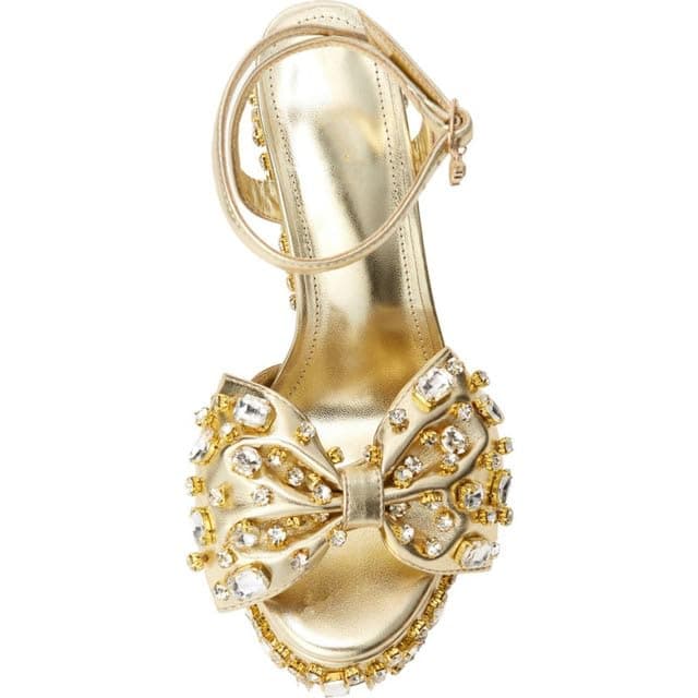 Richealnana Women's Sparkle Bow Platform Sandals with Rhinestones Anklet Straps