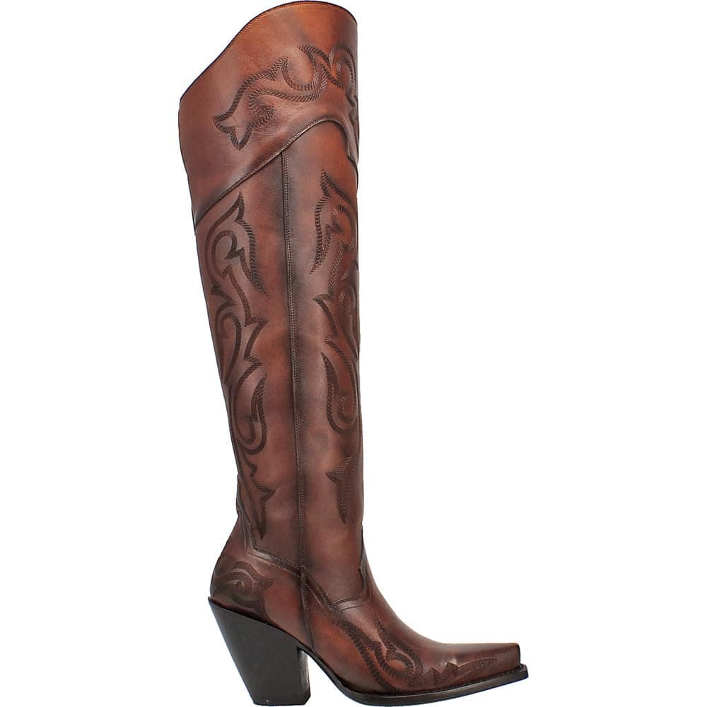 Dan Post Women's Seductress Embroidered Over-the-Knee Zipper Boots - Brown Heel 3" Up