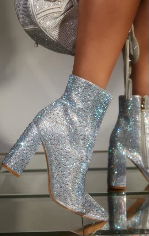 PAZZLE Women's Rhinestone Block Heel Short Knee High Booties Runway-01