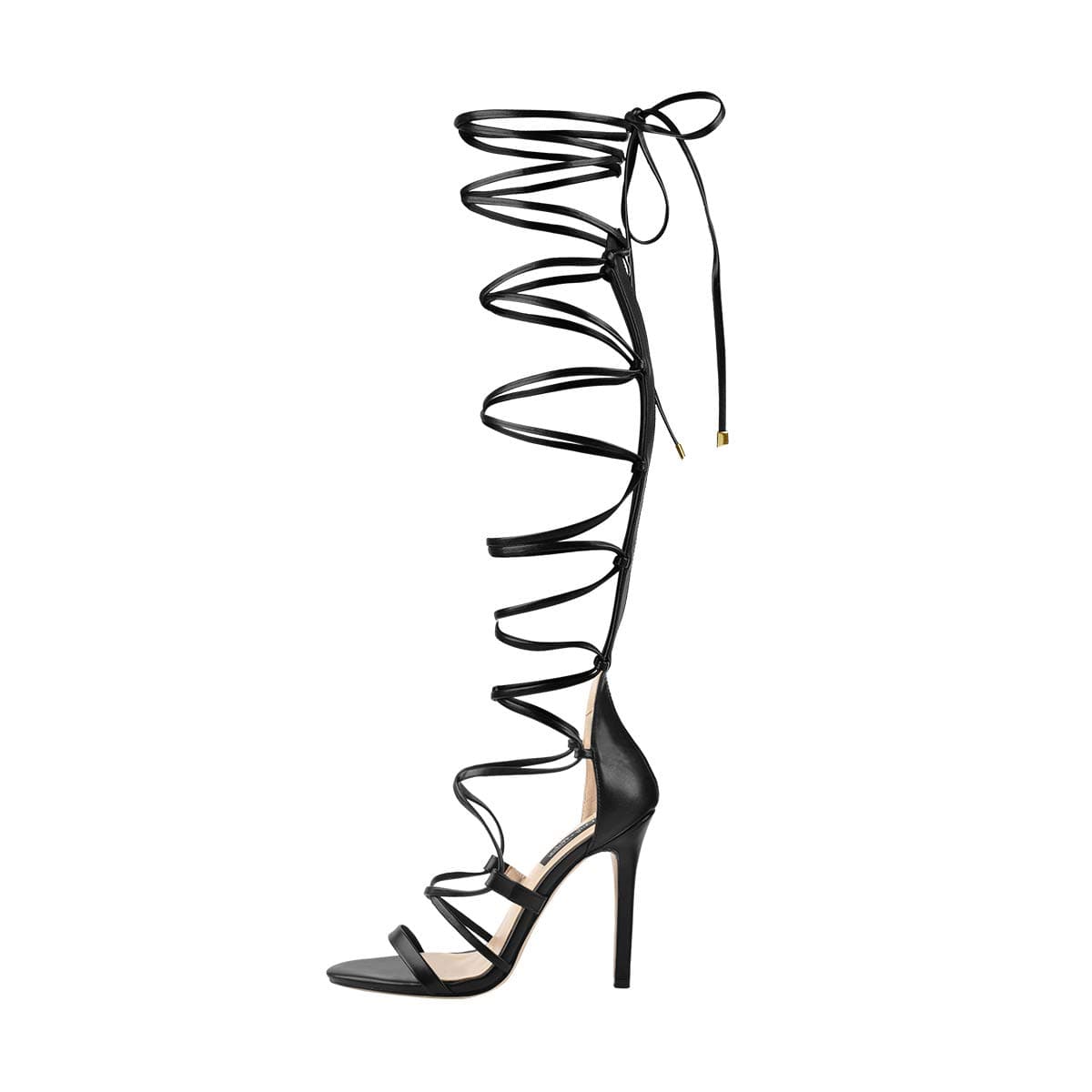 LISHAN Women's Knee High Open Toe Criss Cross Stiletto Heels Sandals