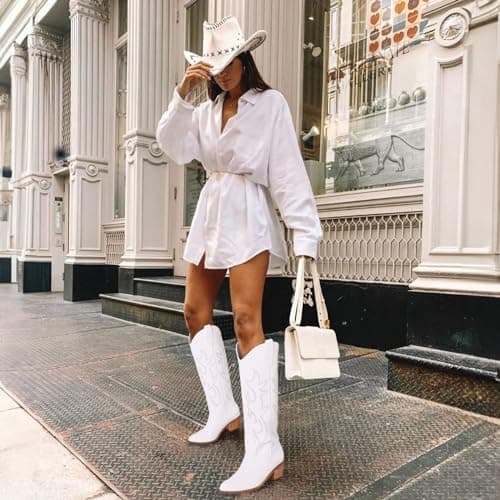 Femflame Pointed Toe Embroidered Knee High Cowgirl Boots