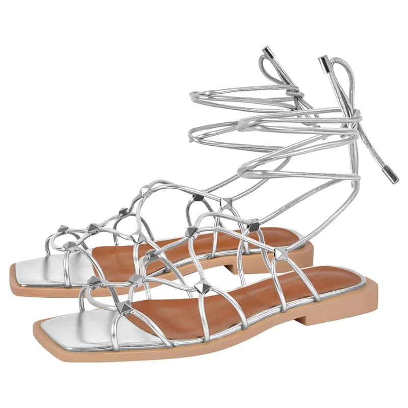Women's Gladiator Studded Ankle Strap Sandals — Silver