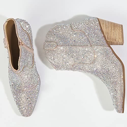 Yallmay Sparkly Rhinestone Cowgirl Booties for Women