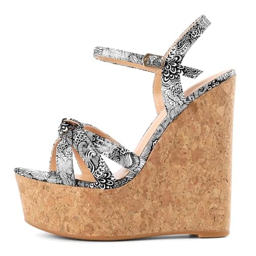 YODEKS Women's Platform Wedge Sandals-Ankle Strap Heel — Flower White
