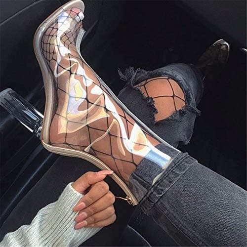 Richealnana Women's Clear Ankle Boots with High Block Heels