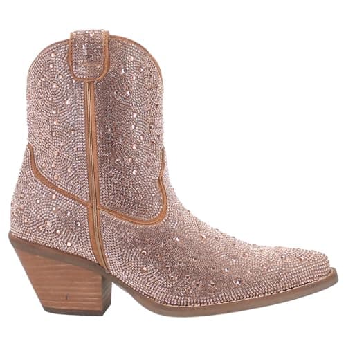 Dingo Women's Black Rhinestone Cowgirl Ankle Boots Mid Heel Zipper Casual — Rose Gold