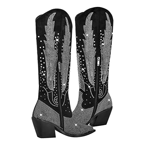 Richealnana Women's Sparkle Rhinestone Knee High Boots
