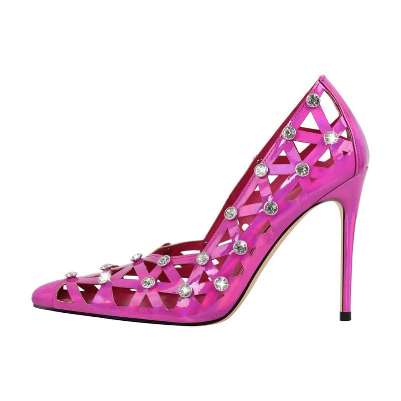 Richealnana Women's Pointed Toe Rhinestone Pumps for Party Prom — Rose Pink