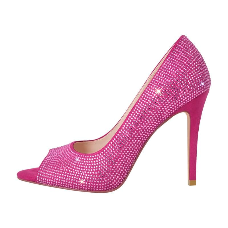 Richealnana Women's Rhinestones Pointed Toe Stiletto High Heels — Pink-peeptoe