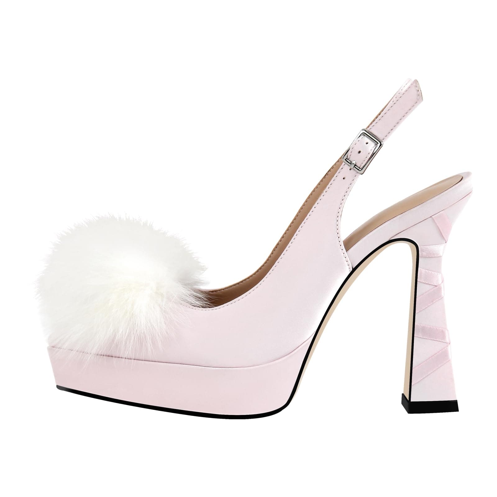 Richealnana Women's Fuzzy Platform Sandals with Chunky Heels