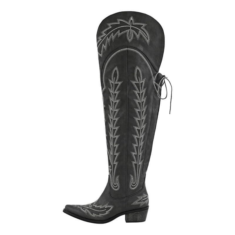 Sexytag Thigh High Western Cowboy Boots with Embroidery