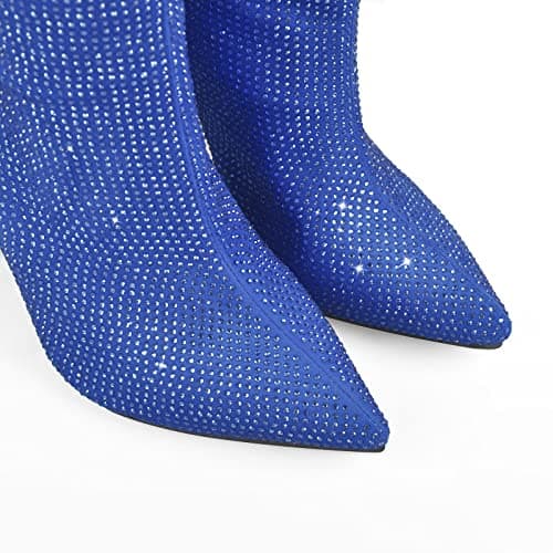 Richealnana Women's Rhinestone Block Heel Knee-High Boots
