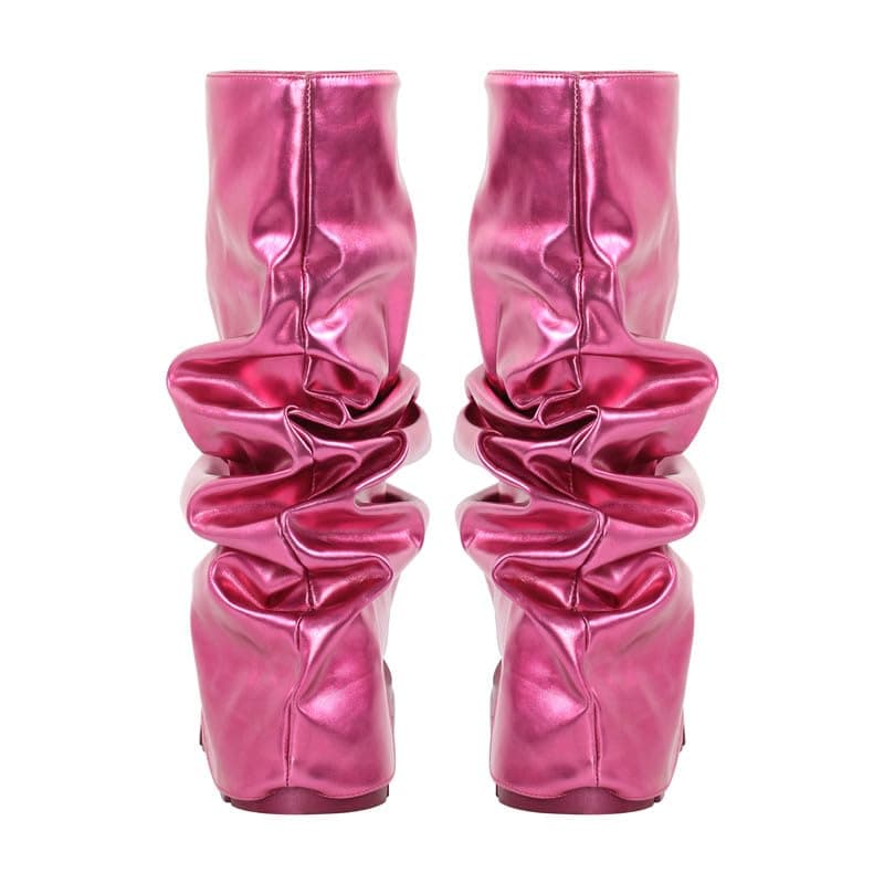 Sexytag Women's Metallic Slouchy Foldover Platform Round Toe Boots