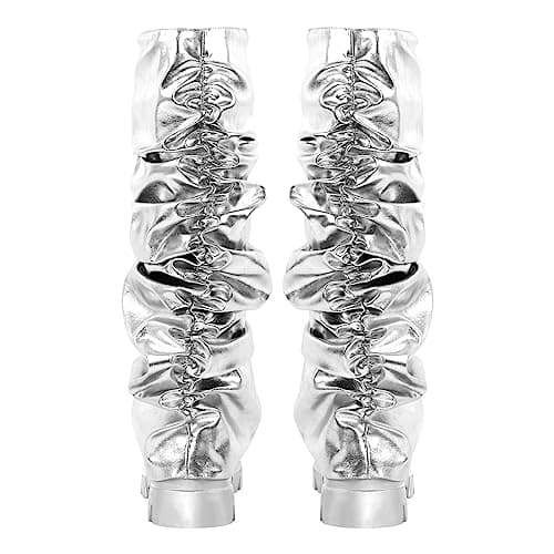 Richealnini Women's Metallic Knee High Pull-On Slouch Heels