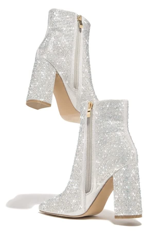PAZZLE Women's Rhinestone Block Heel Short Knee High Booties Runway-01
