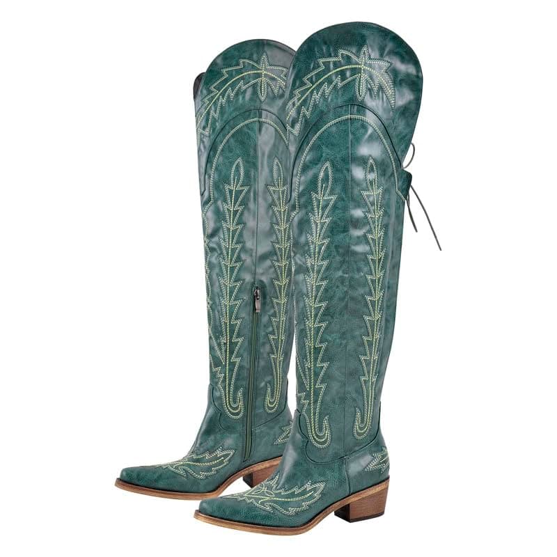 Sexytag Thigh High Western Cowboy Boots with Embroidery — Blue