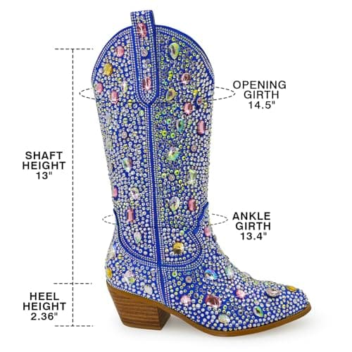 KEEISEA Women's Sparkle Rhinestone Cowboy Boots Wide Glitter Fashion Party