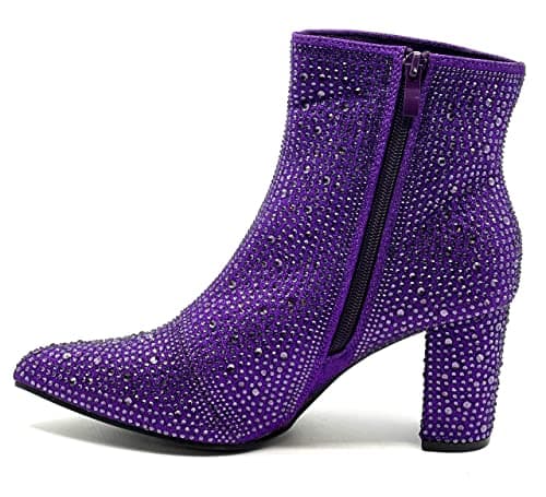 Forever Women's Rhinestone Chunky Ankle Bootie — Purple Rhinestone