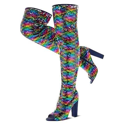 KHPAERMEI Sparkly Women's Over-The-Knee Sequin Boots for Party Prom — Color