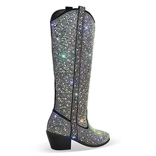 Sparkling Rhinestone Knee High Boots for Women