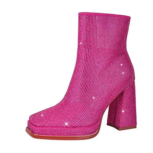 Richealnana Women's Sparkly Diamond Ankle Boots — Rose Gold