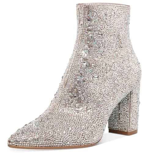 MUCCCUTE Women's Sparkly Rhinestone Ankle Boots for Party and Wedding — Rhinestone