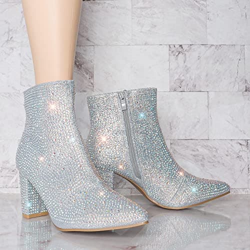 Forever Women's Rhinestone Chunky Ankle Bootie
