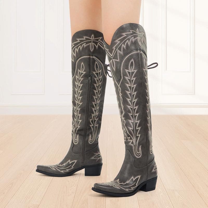 Sexytag Thigh High Western Cowboy Boots with Embroidery