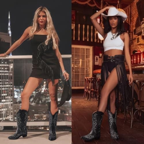 SheSole Women's Sparkly Black Rhinestone Cowgirl Boots for Party & Wedding