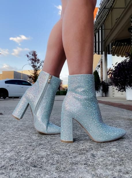 PAZZLE Women's Rhinestone Block Heel Short Knee High Booties Runway-01