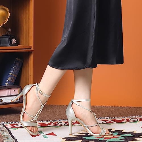Allegra K Women's Rhinestone Knot Strap Stiletto Heels