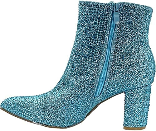 Forever Women's Rhinestone Chunky Ankle Bootie — Lt.blue Rhinestone