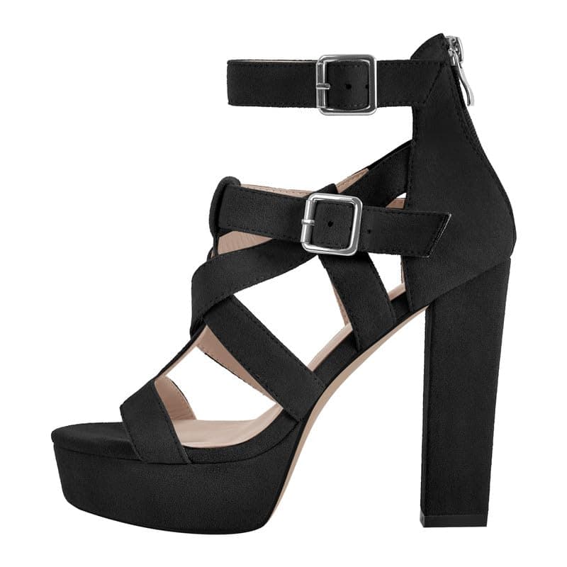 Richealnana Women's Multicolored Strappy Platform Heels for Date Night — Black
