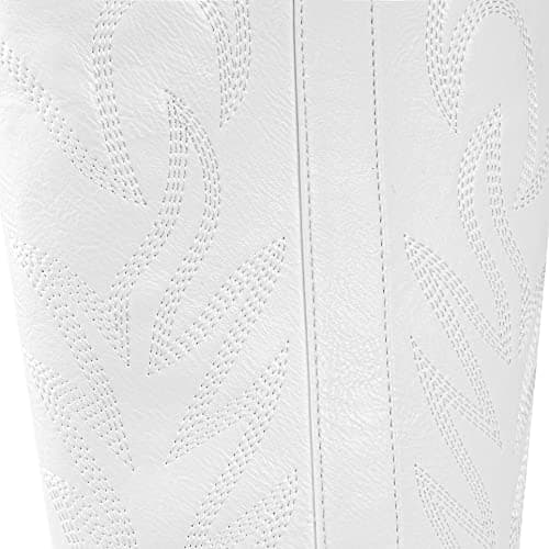 Comfortable Women's Arromic Embroidered Knee High Western Cowgirl Boots — White Pu