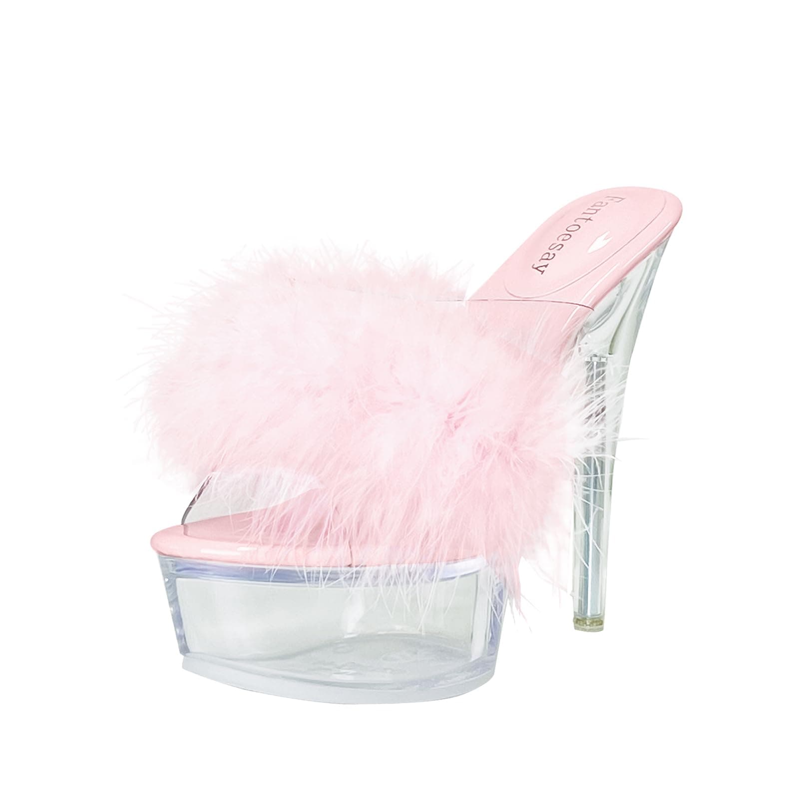 FantoSay Women's Clear Stiletto Heels Open Toe Platform Fluff Sandals