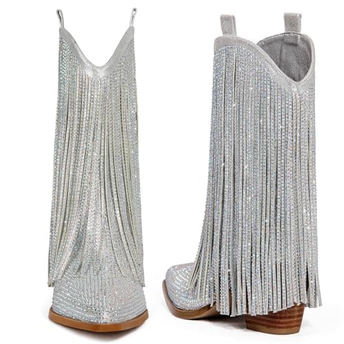HICLOTSA Sparkly Rhinestone Western Ankle Boots for Women