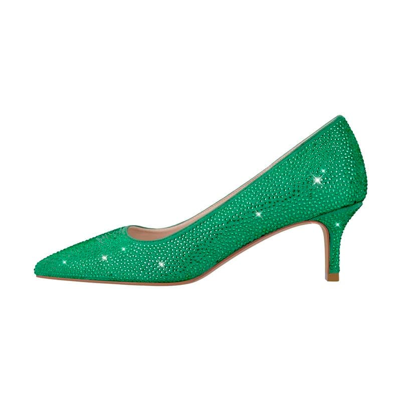 Richealnana Women's Rhinestones Pointed Toe Stiletto High Heels — Green-2.5inch