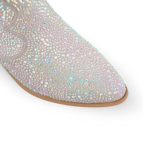 Richealnana Women's Rhinestone Slip-On Block Heel Boots