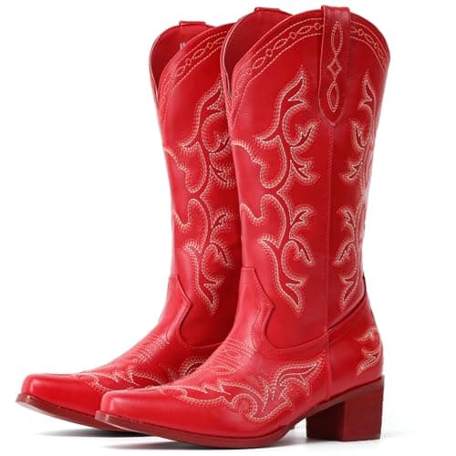 IUV Western Cowboy Boots for Women classic fashion with embroidery — Red