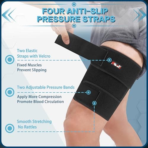 Hiball Adjustable Thigh Brace with Hamstring Compression Wrap for Men & Women