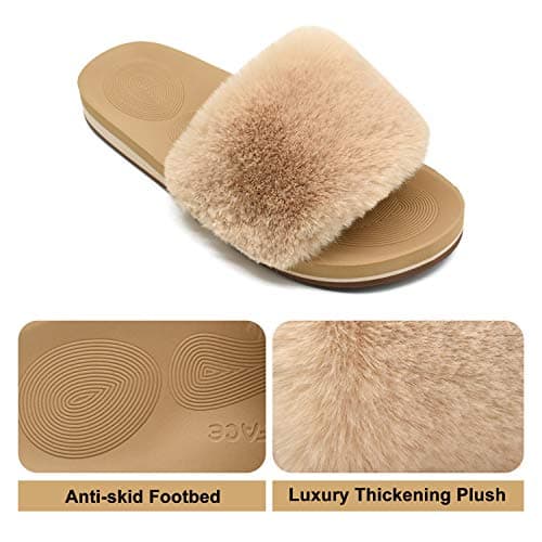 COFACE Women's Memory Foam Plush Slip-On Slippers Anti-Skid Fur Indoor Outdoor