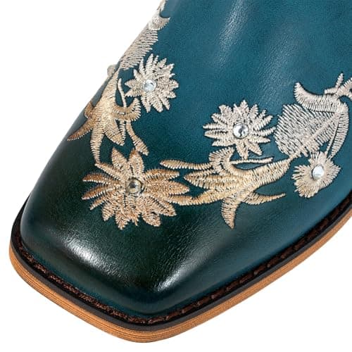 SheSole Women's Floral Rhinestones Square Toe Cowboy Boots