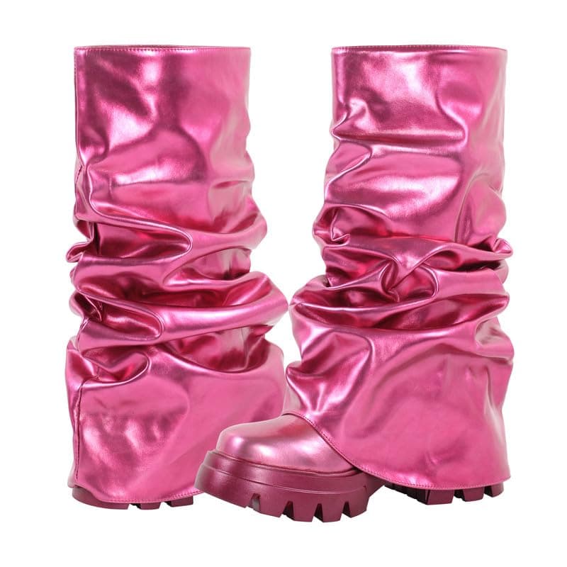 Sexytag Women's Metallic Slouchy Foldover Platform Round Toe Boots