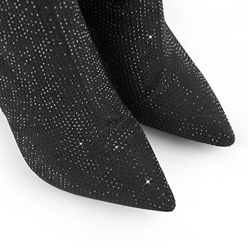 Richealnana Women's Rhinestone Block Heel Knee High Booties for Party Prom