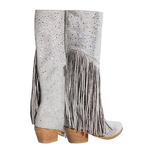 Richealnana Sparkle Rhinestones Clear Gems Shining Comfortable Calf High Knee High Boots for Women