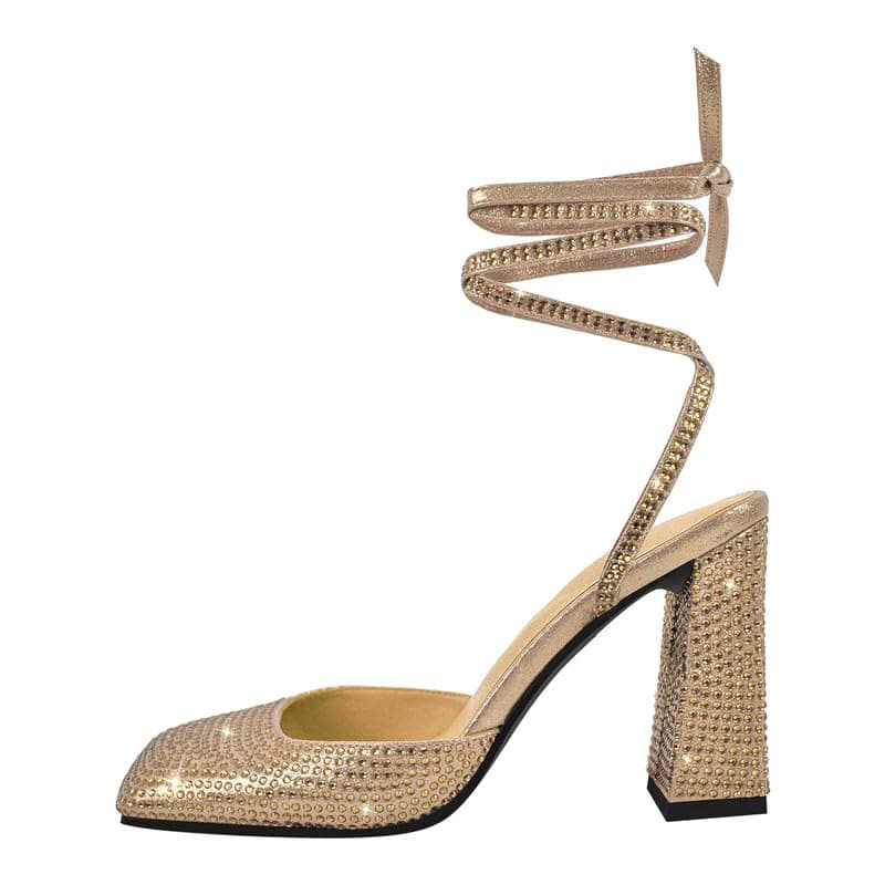 Richealnana Women's Rhinestone Lace-Up Strappy Sandals for Party Prom